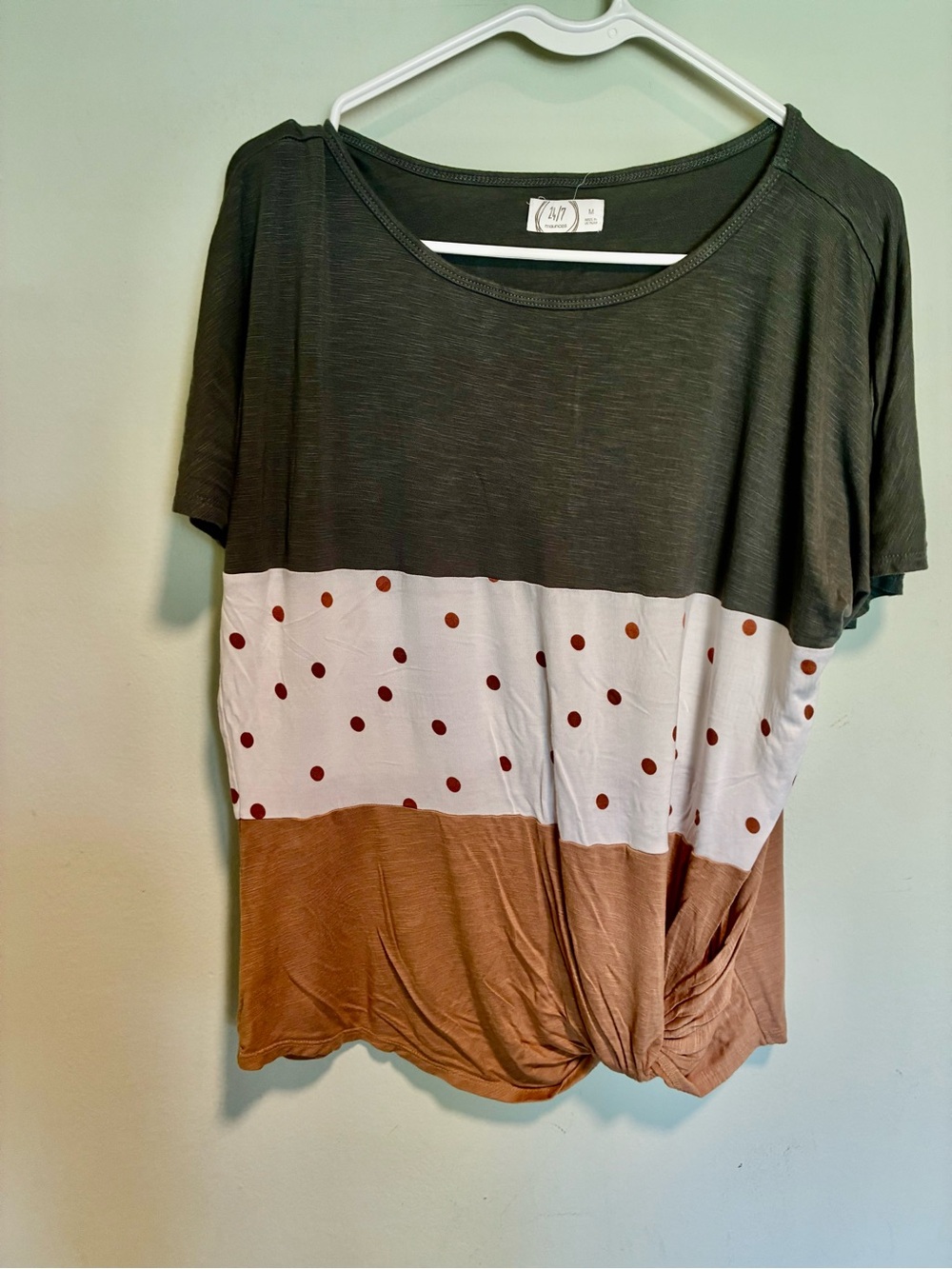 Maurices Colorblock Short Sleeve Top - Olive, White & Rust